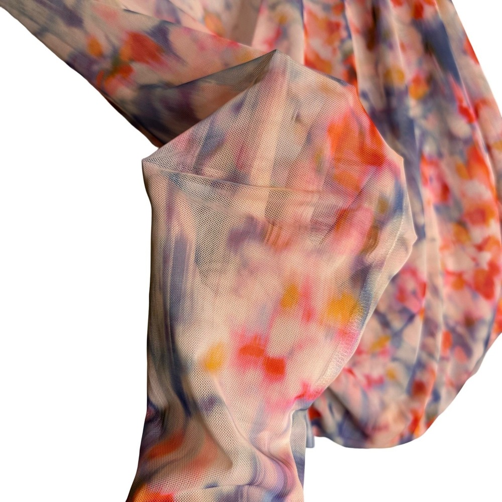 Anthropologie Mesh Crossover Long Sleeve Blouse Watercolor Large Semi Sheer - Picture 6 of 11